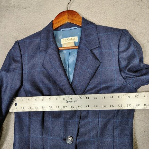 Escada Margaretha Ley Blazer Women 34 Blue Check 100% Cashmere Two-Button Jacket - Picture 10 of 14